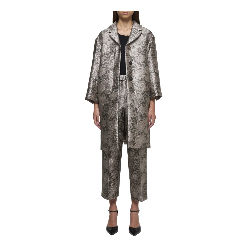 Max Mara Elio Bloemen Jacquard Broek Grijs Gray Dames