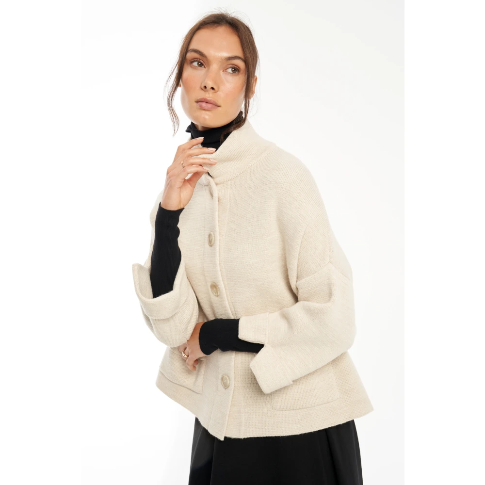 Vicario Cinque Marineblauwe Wol-Alpaca Jas White Dames