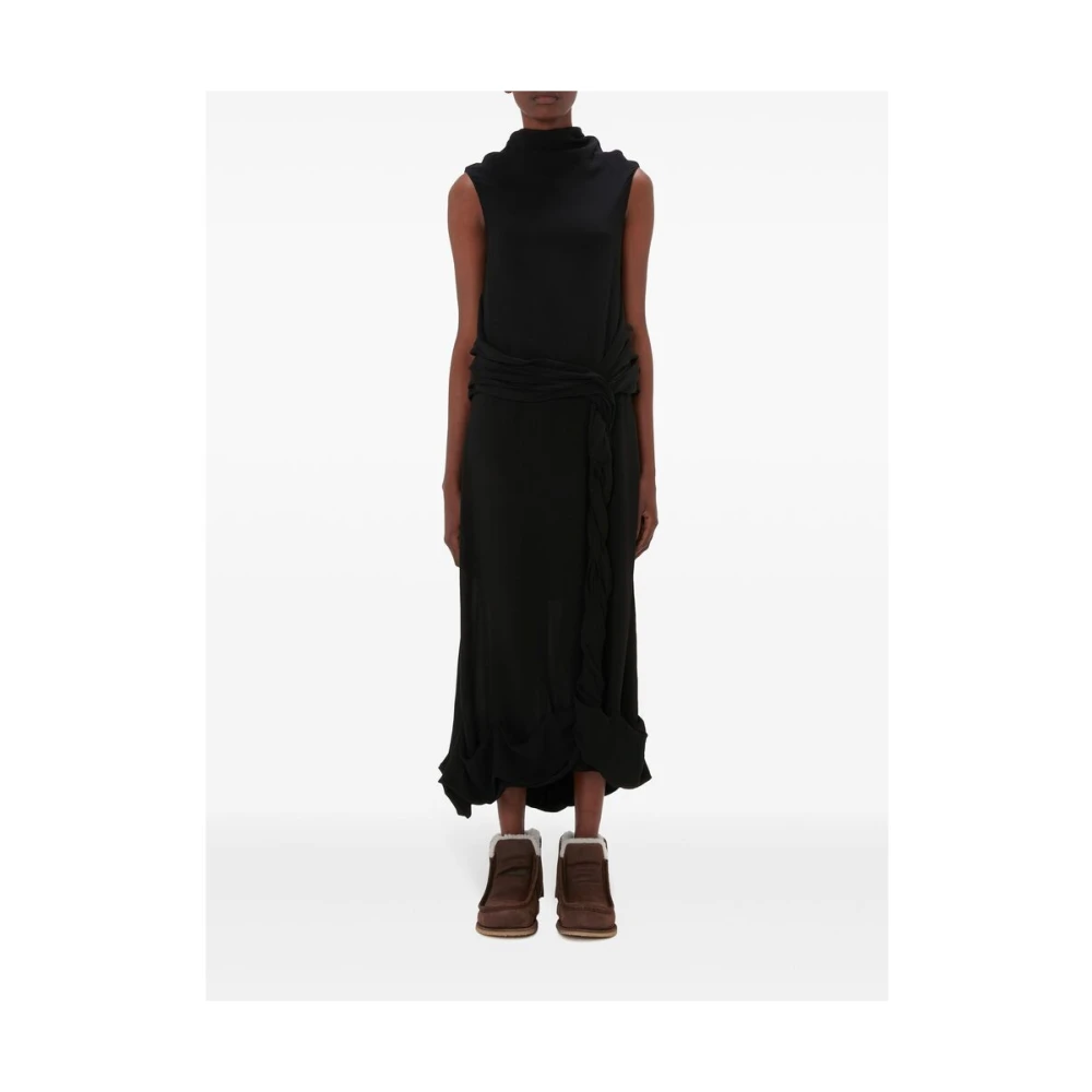 JW Anderson Zwarte Gedrapeerde Hoge Nek Jurk Black Dames