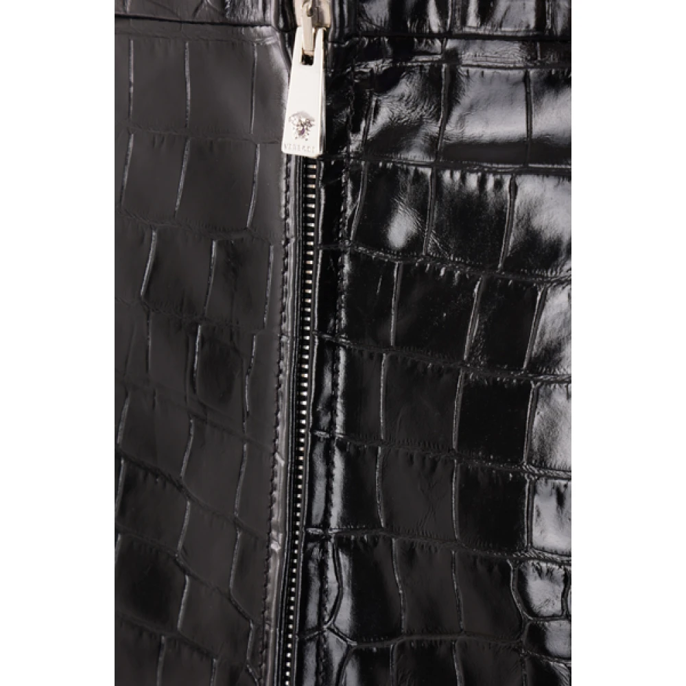 Versace Zwarte krokodillenleren minirok met Medusa-gesp Black Dames