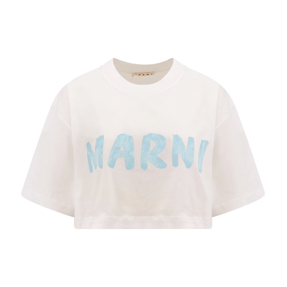 Marni Katoenen T-Shirt met Frontaal Logo White Dames