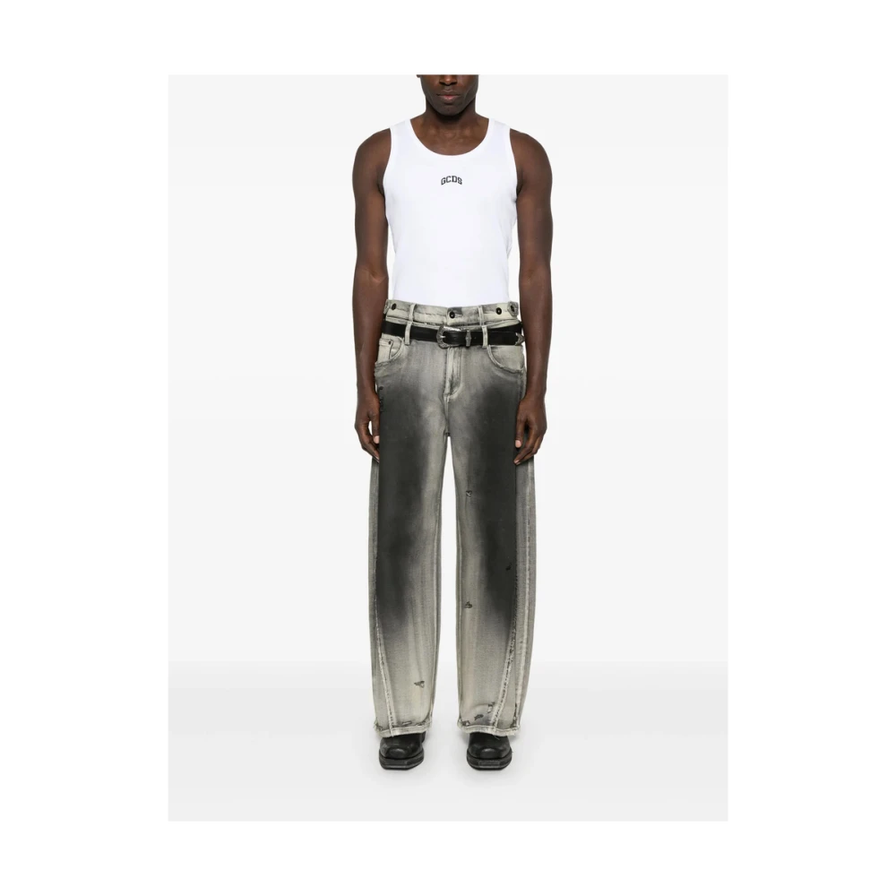 Gcds Witte Crew Neck Mouwloze T-shirt White Heren