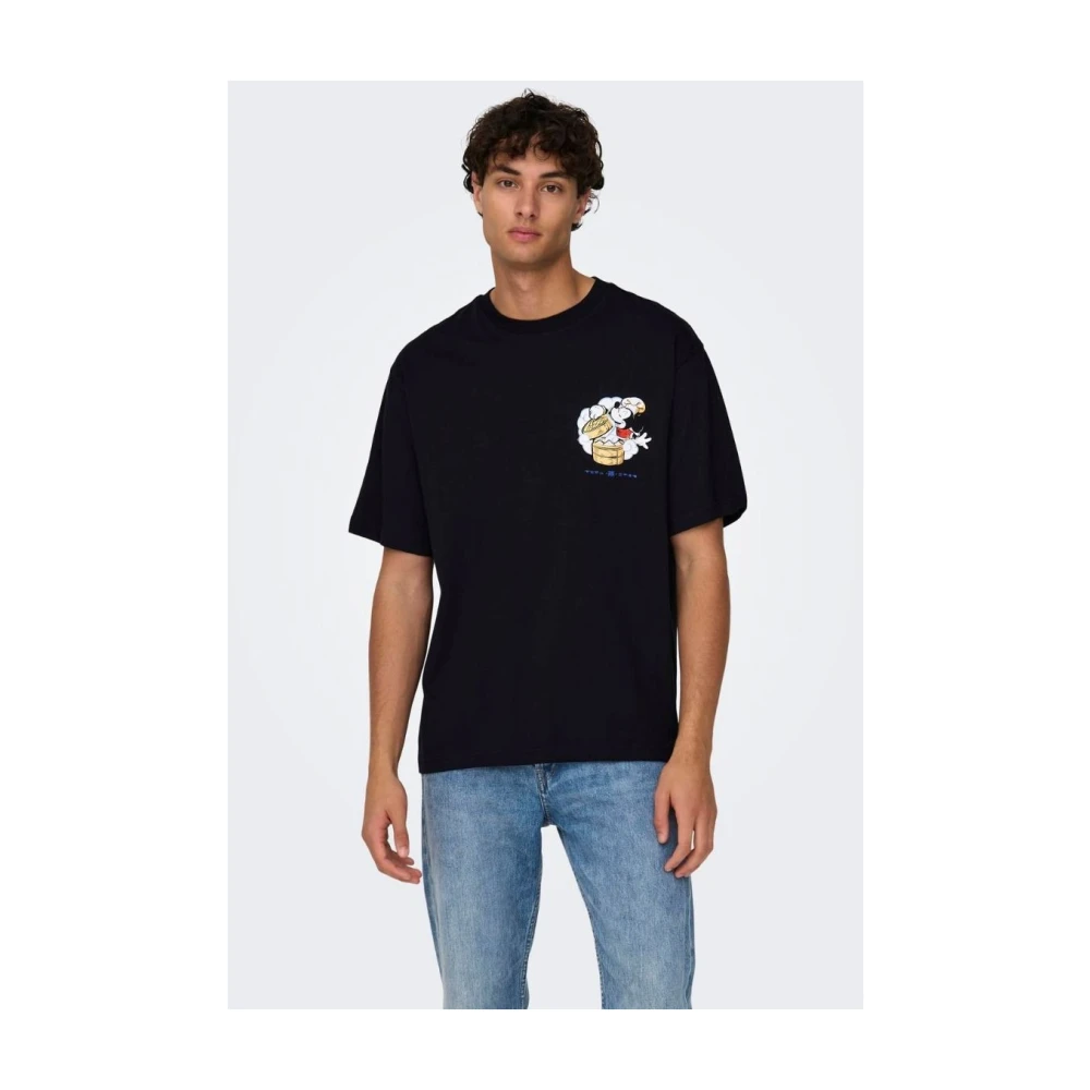 Only & Sons Casual Katoenen T-Shirt Black Heren