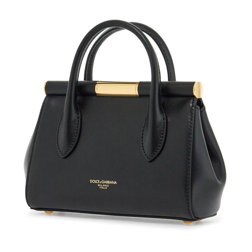 Dolce & Gabbana Zwarte kalfsleren handtas met gouden ketting Black Dames