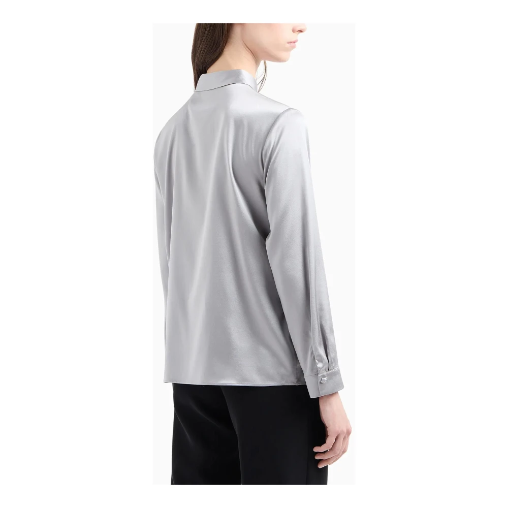 Emporio Armani Zijden Satijnen Klassieke Kraag Shirt Gray Dames
