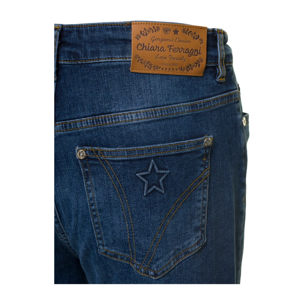 Chiara Ferragni Collection Geëmbosseerde Denim Jeans Blue Dames