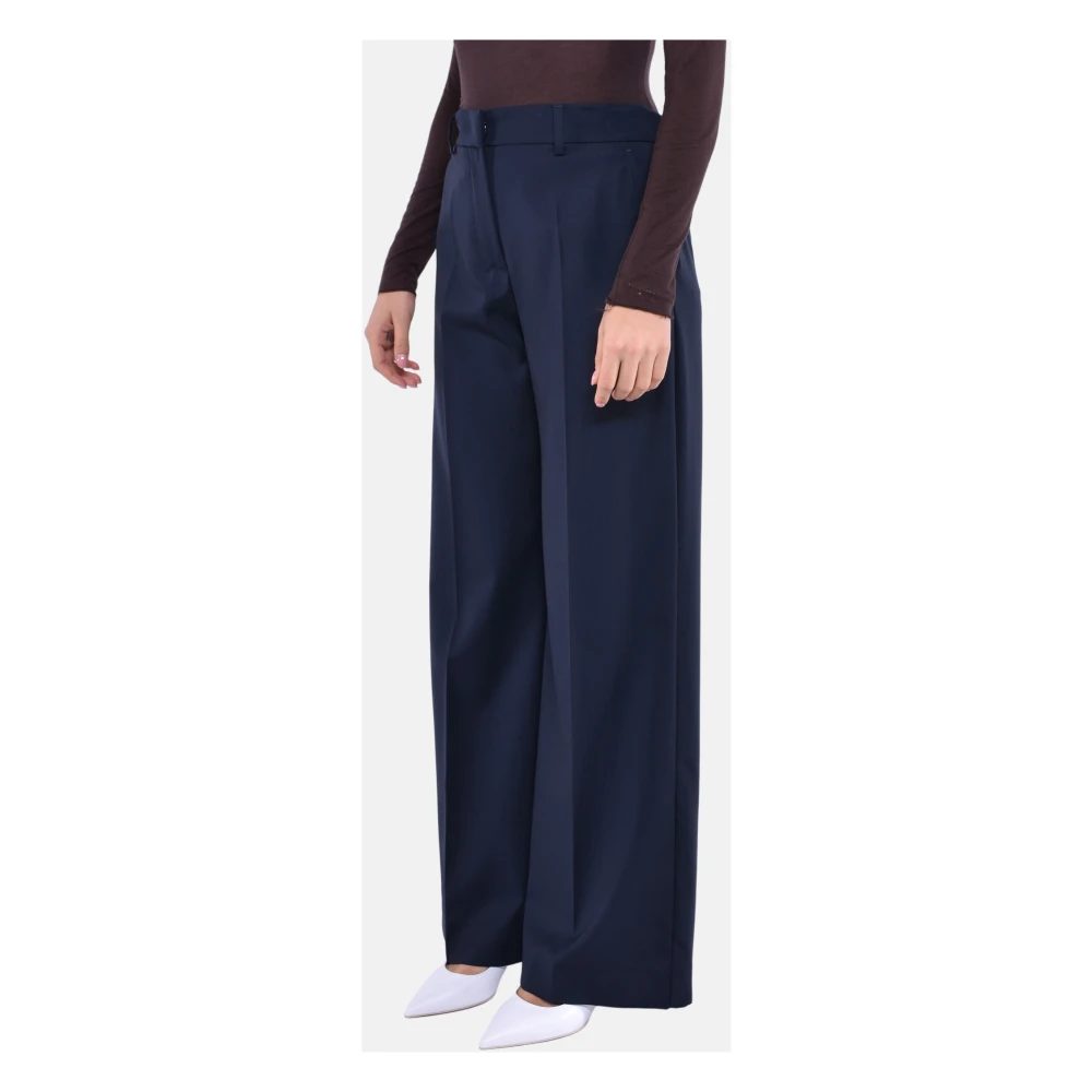 Max Mara Weekend Wijde Pijp Wol Stretch Palazzo Broek Blue Dames