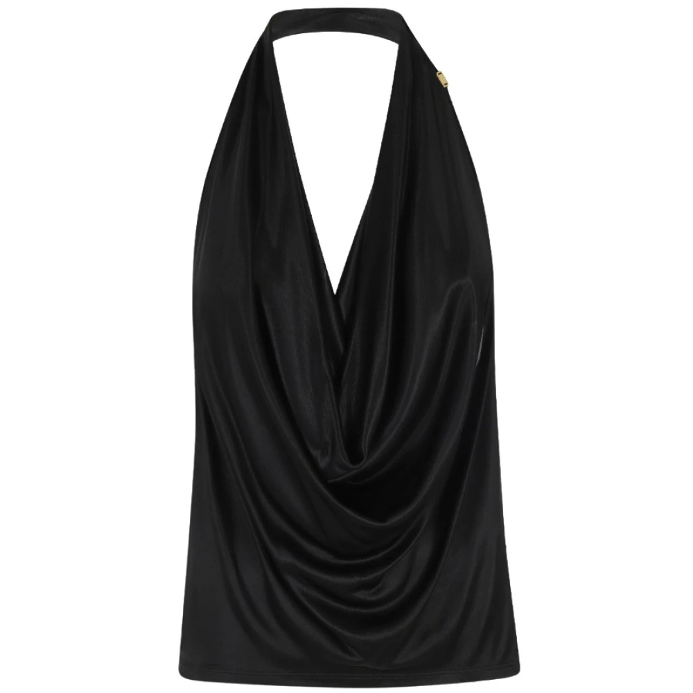 Elisabetta Franchi Black Top In Shiny Viscose Jersey Fabric - Female - Sleeveless Tops - Xs - Tops