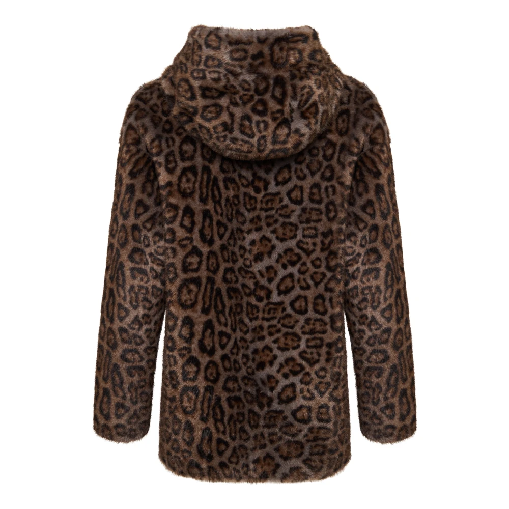 Cesare Gaspari Omkeerbare imitatieleren jas met luipaard imitatiebont afwerking Brown Dames