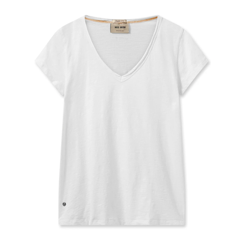 Mos Mosh Women's White T-Shirts, M, V-Neck Basic Tee Top