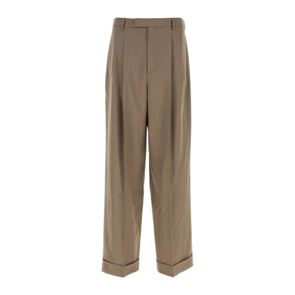 Valentino Garavani Men's Beige Cappuccino Wool Pant - Wide Trousers - L - Trousers