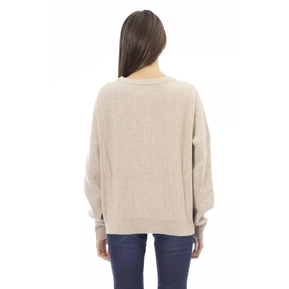 Baldinini Beige kasjmiermix trui met ronde halslijn Beige Dames