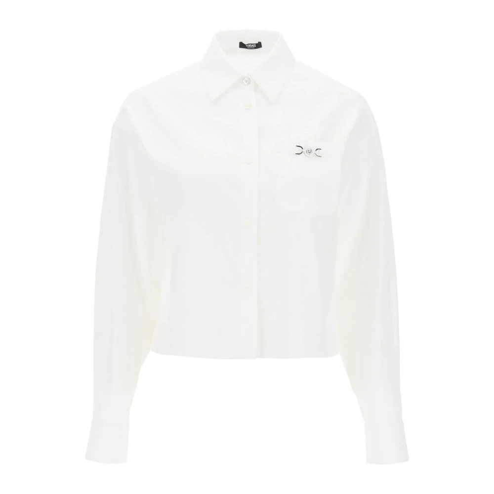 Versace Barocco Jacquard Crop Shirt White Dames
