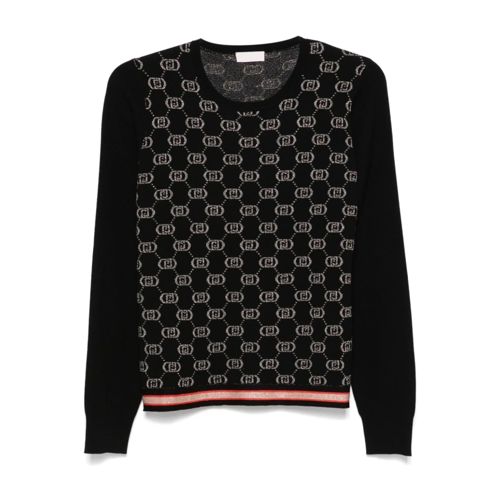Liu Jo Monogram Jacquard Stripe Sweater Black Dames
