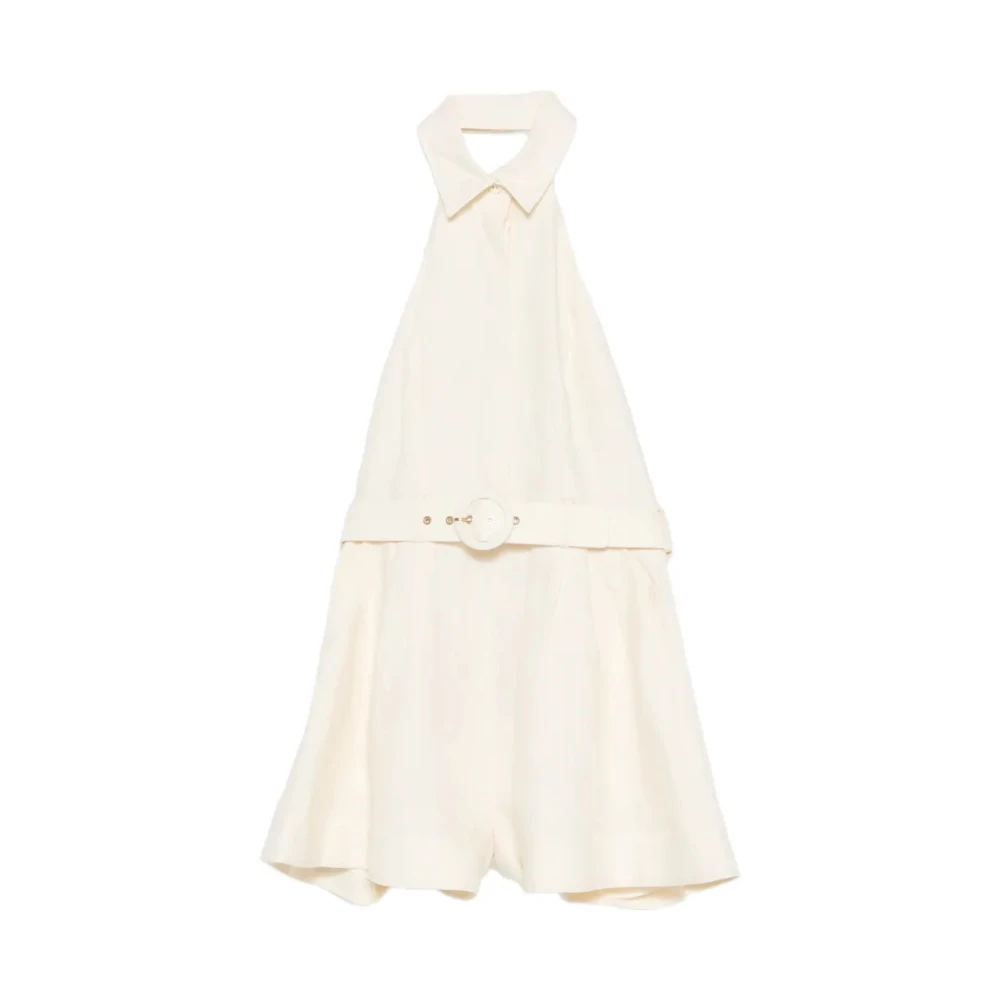 Zimmermann Women's White Playsuits, L, Halter Belted Playsuit
