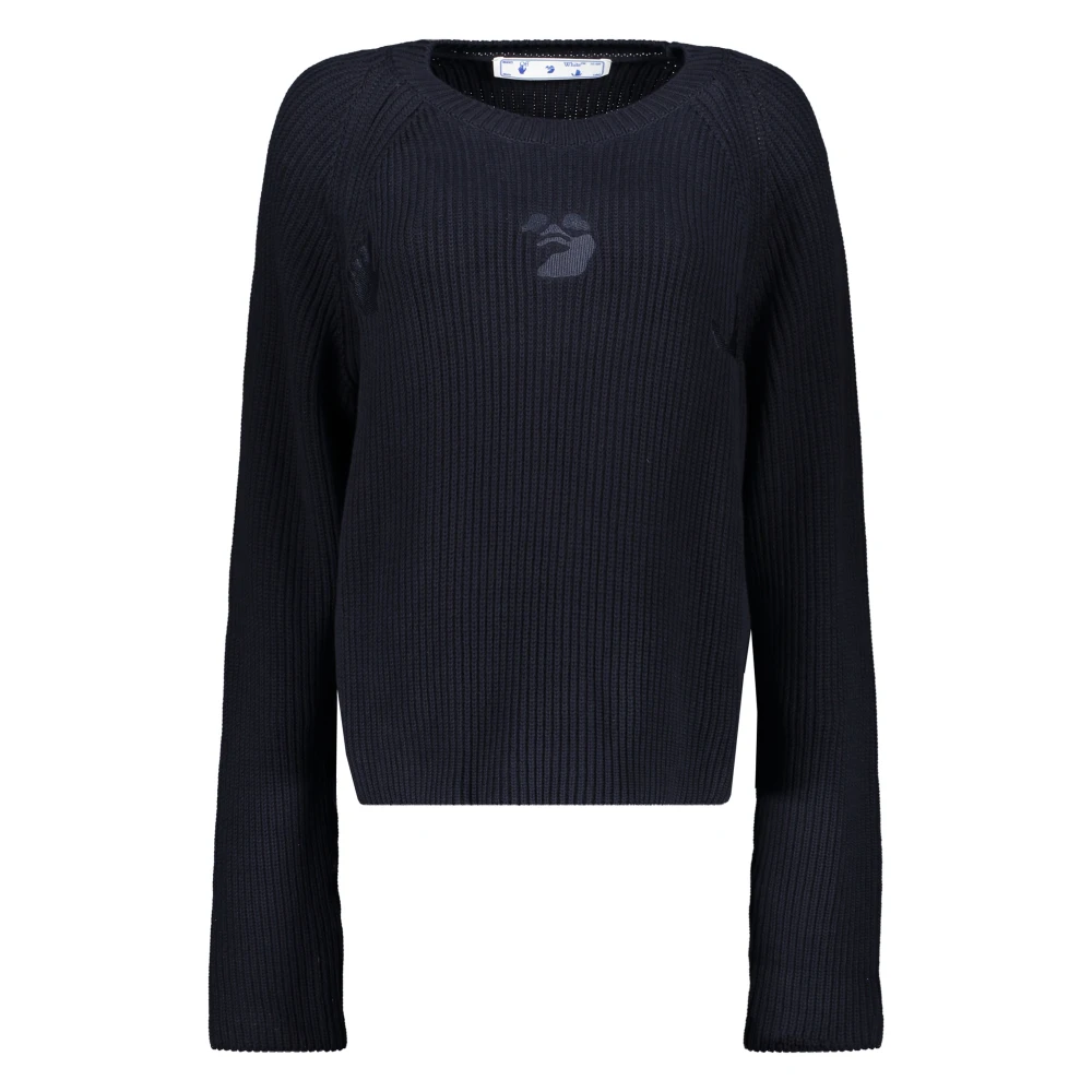 Off White Geborduurd Logo Katoenen Trui Blue Dames
