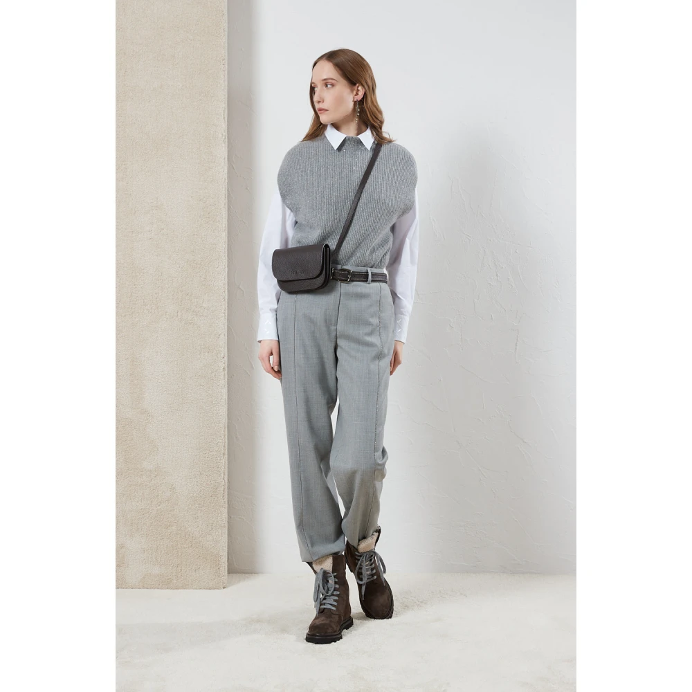 PESERICO Stretch wollen klassieke broek Gray Dames