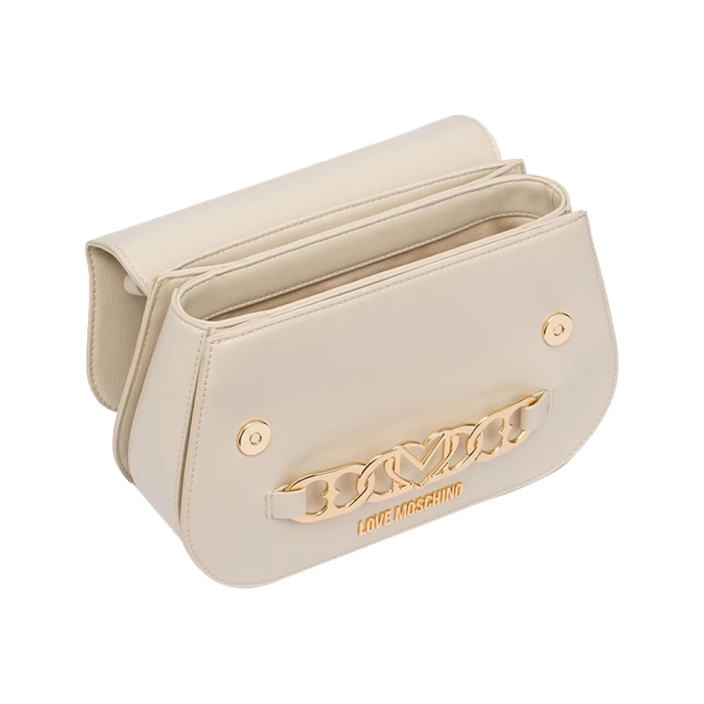 Moschino Ivoor Schoudertas met Logoprint Beige Dames