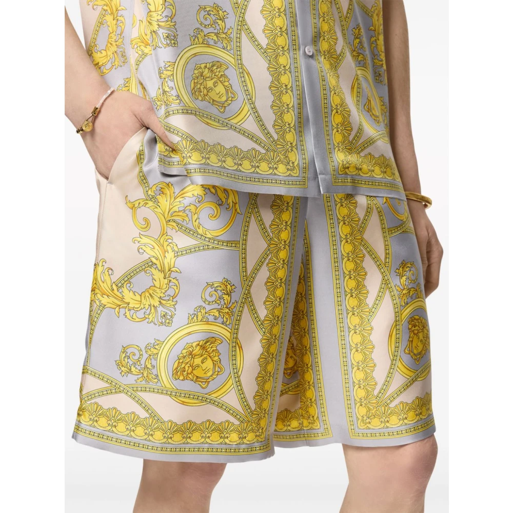 Versace Gouden Zijden Print Shorts Multicolor Heren