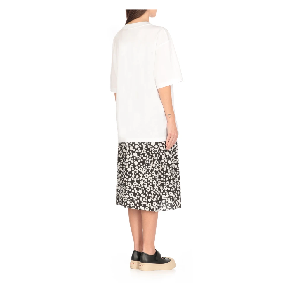 Marni Witte Katoenen T-shirt Ronde Hals Korte Mouwen White Dames