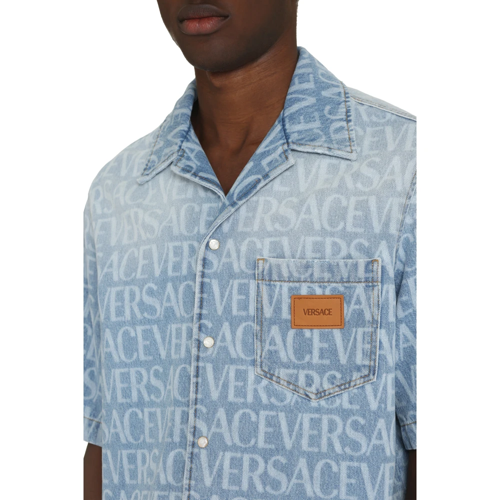 Versace Barok Silhouet Denim Overhemd Blue Heren