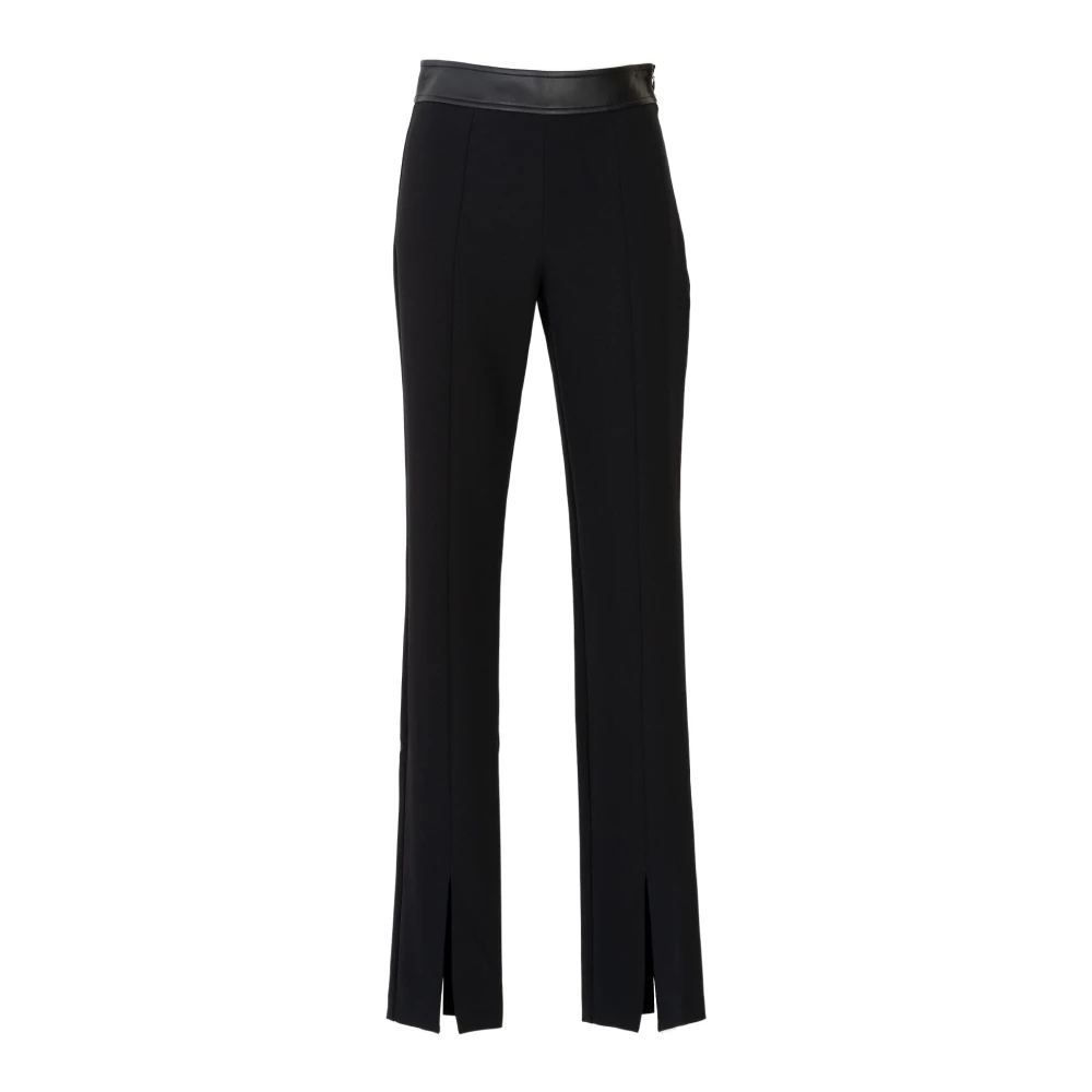 Nenette Zwarte Crepe Bistretch Broek met Eco-Leren Inzetstukken Black Dames