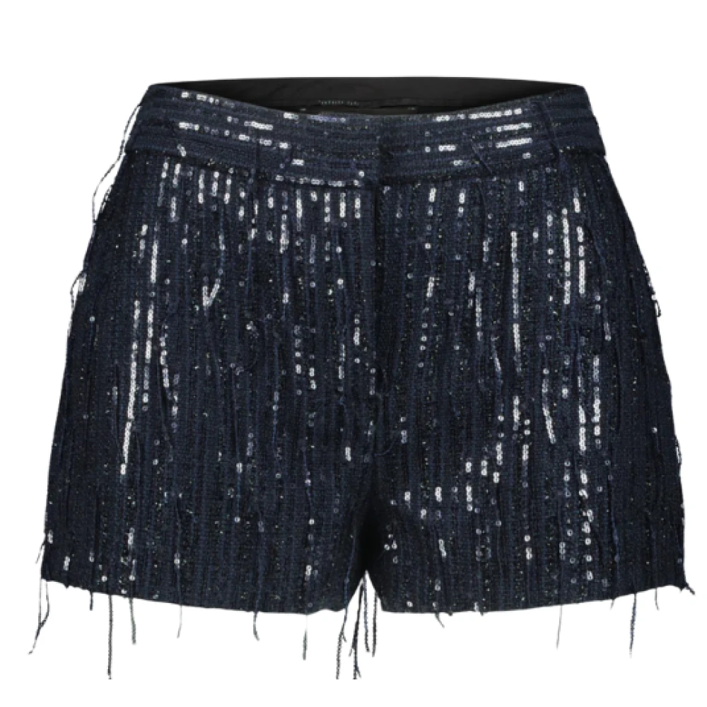 Federica Tosi Blauw Zwart Pailletten Voorkant Rits Jurk Black Dames