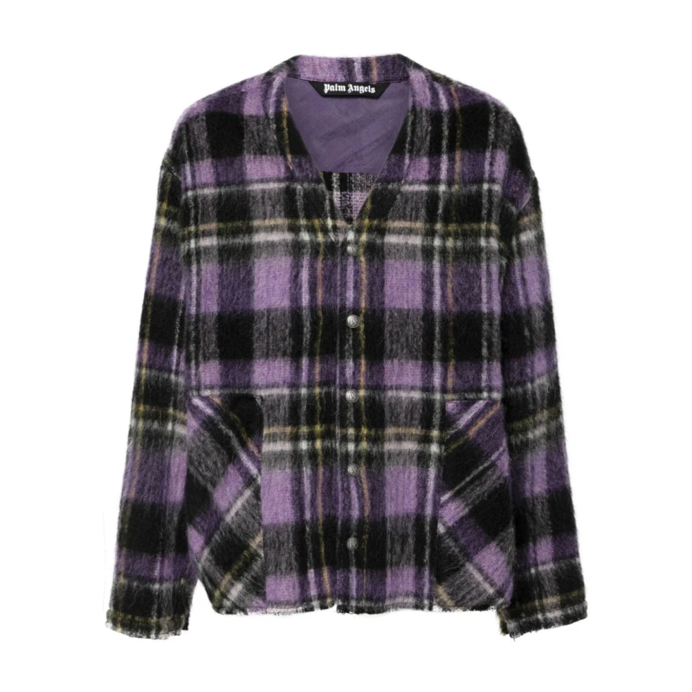Palm Angels Paarse Geruite Overshirt Jas Purple Heren