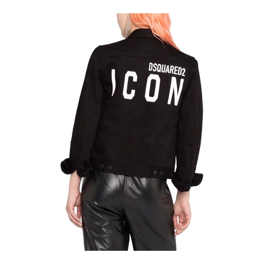 Dsquared2 Logo Denim Jack Made in Italy Black Dames