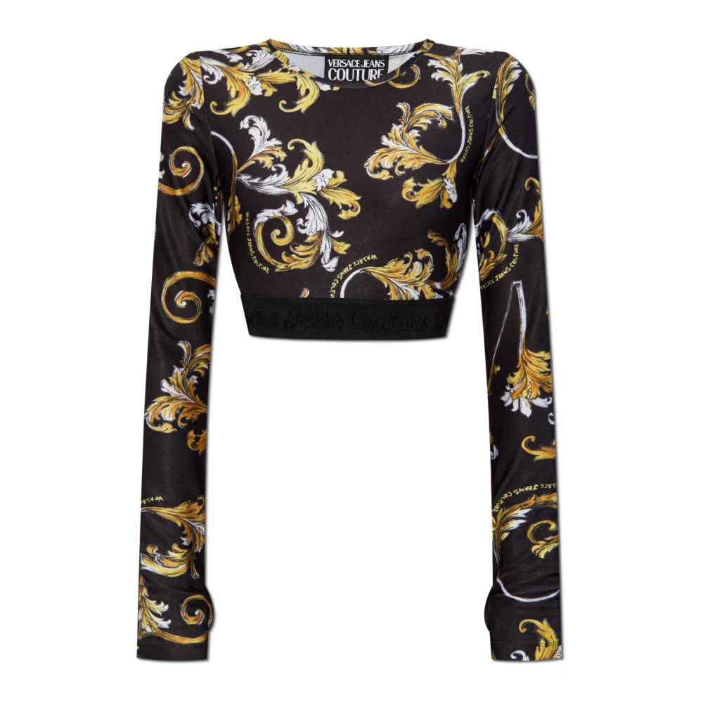 Versace Jeans Couture Kort topp med Outline Barocco print Black, Dam