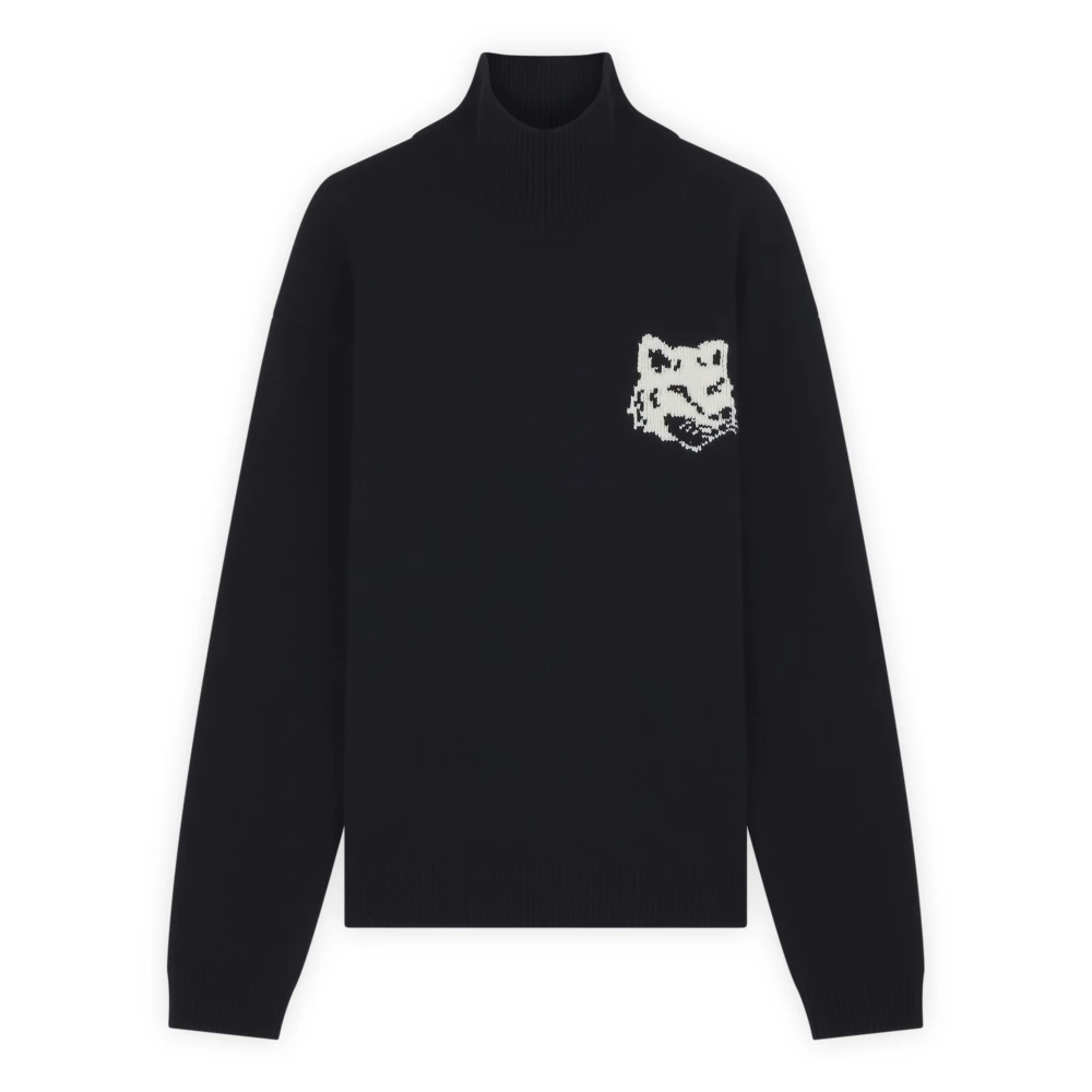 Maison Kitsuné Geribbelde top met opstaande kraag Black