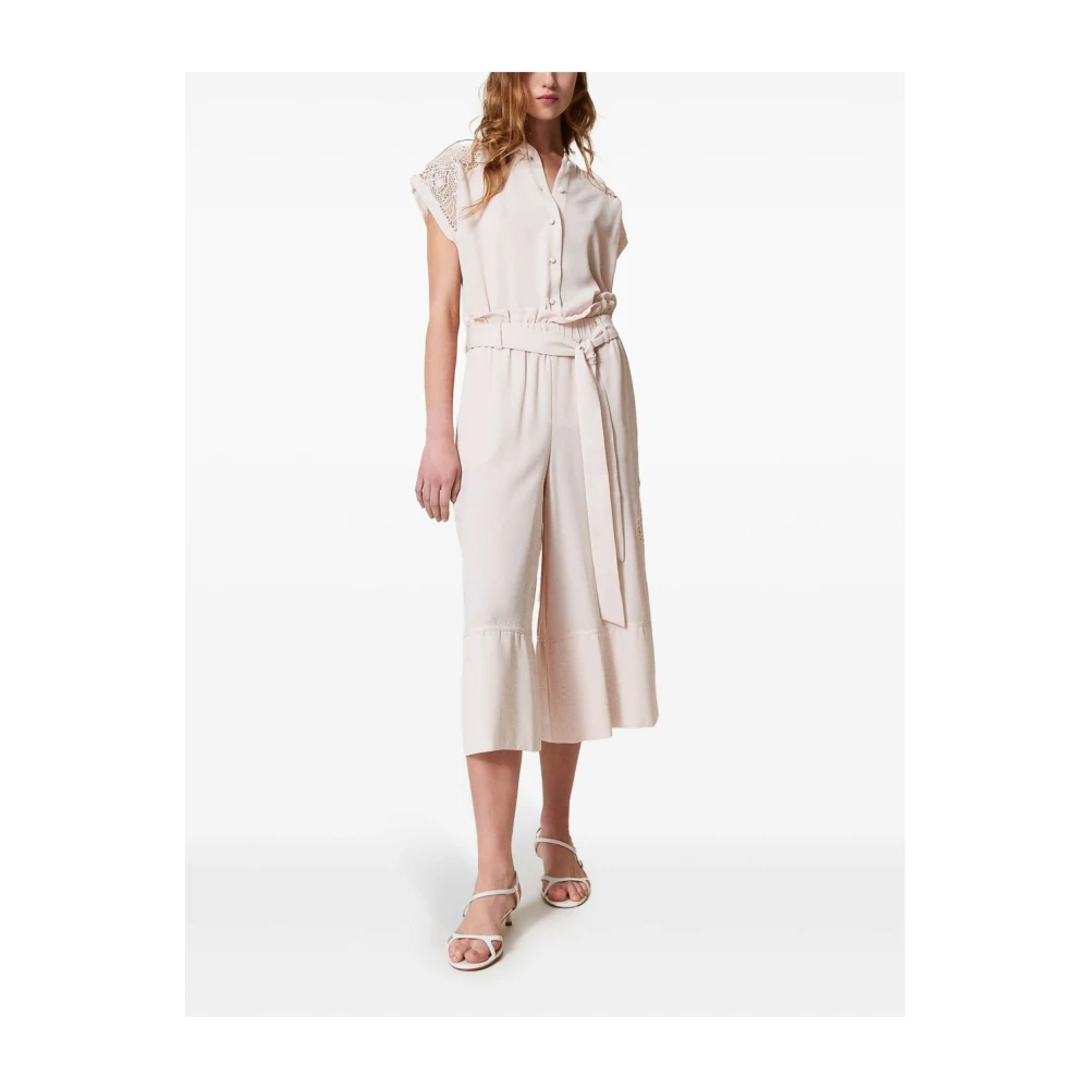 Twinset Roze Kant Geborduurde Paperbag Taille Broek Pink Dames