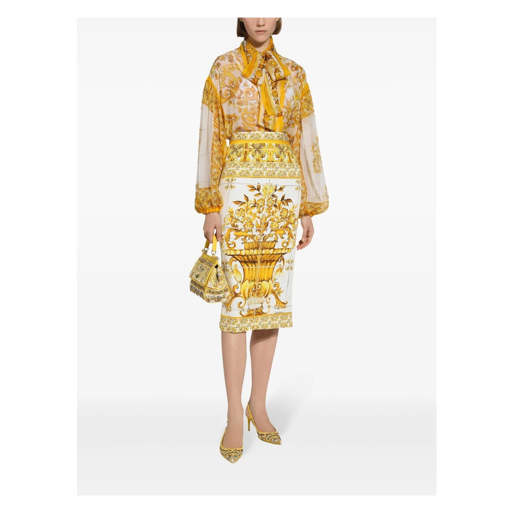 Dolce & Gabbana Majolica Print Zijden Midi Rok Multicolor Dames