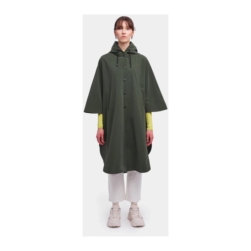 Stutterheim Matte Poncho met Logo Print Green Dames