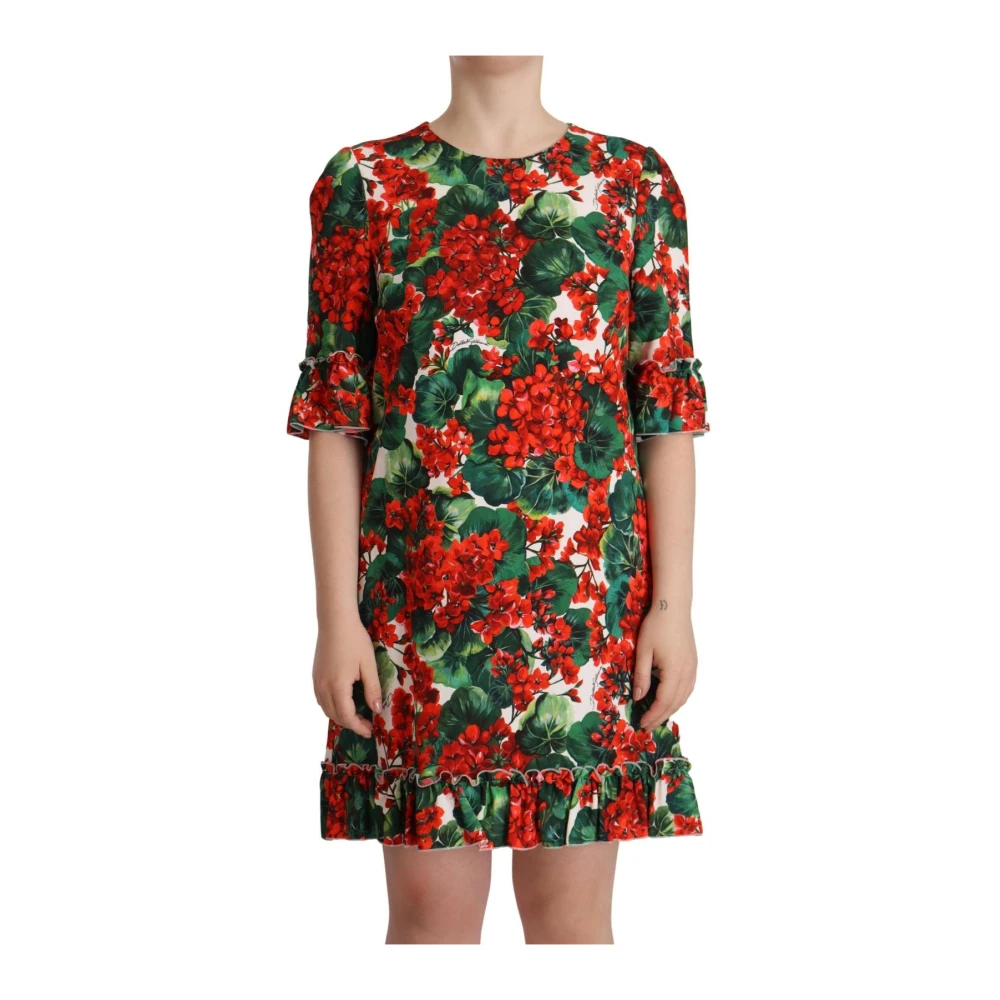 Dolce & Gabbana Women's White Floral Mini Dress Ruffled Hem