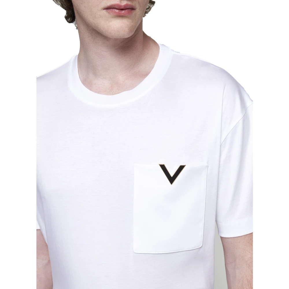 Valentino Wit T-shirt met V-logo plaque White Heren