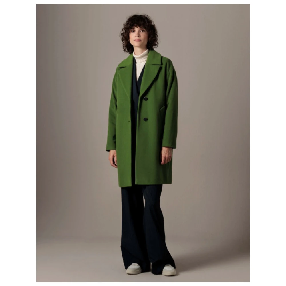 Creenstone Relaxed Fit Groene Wollen Jas Green Dames