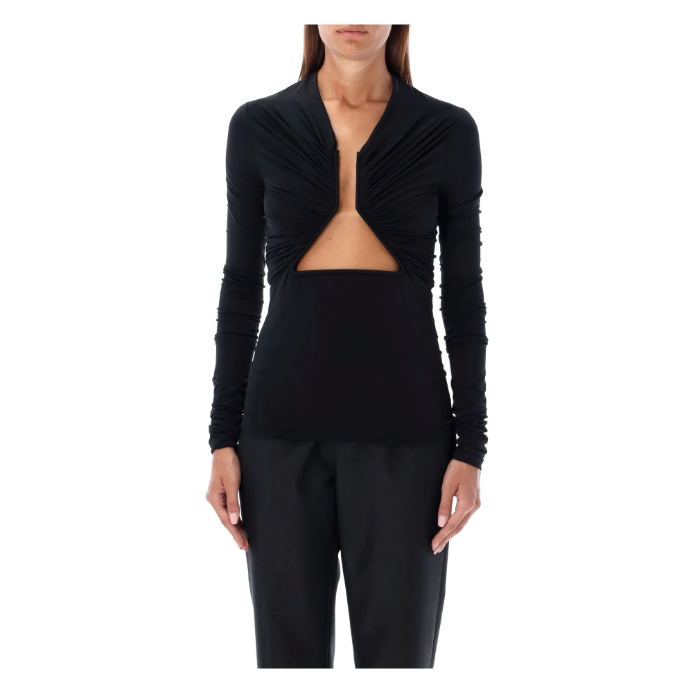 Rick Owens Zwart V-hals Top Slijtvast Aw24 Black Dames