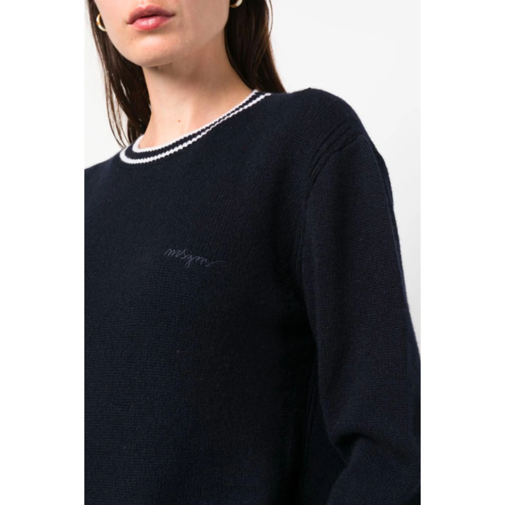 Msgm Blauwe Trui met Contrasterende Randen Blue Dames