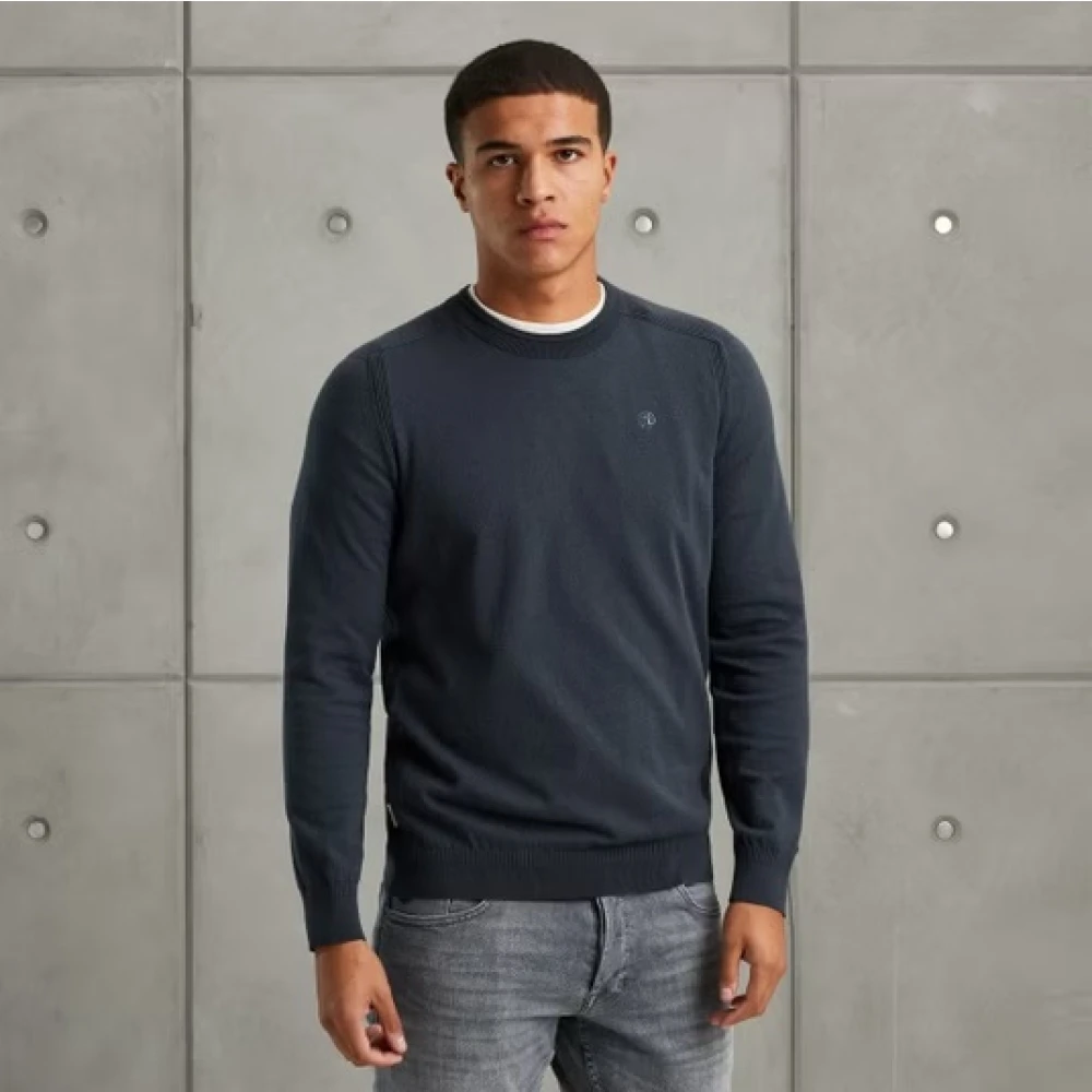 Cast Iron Essentiële Katoen Stretch Crewneck Sweater Blue Heren