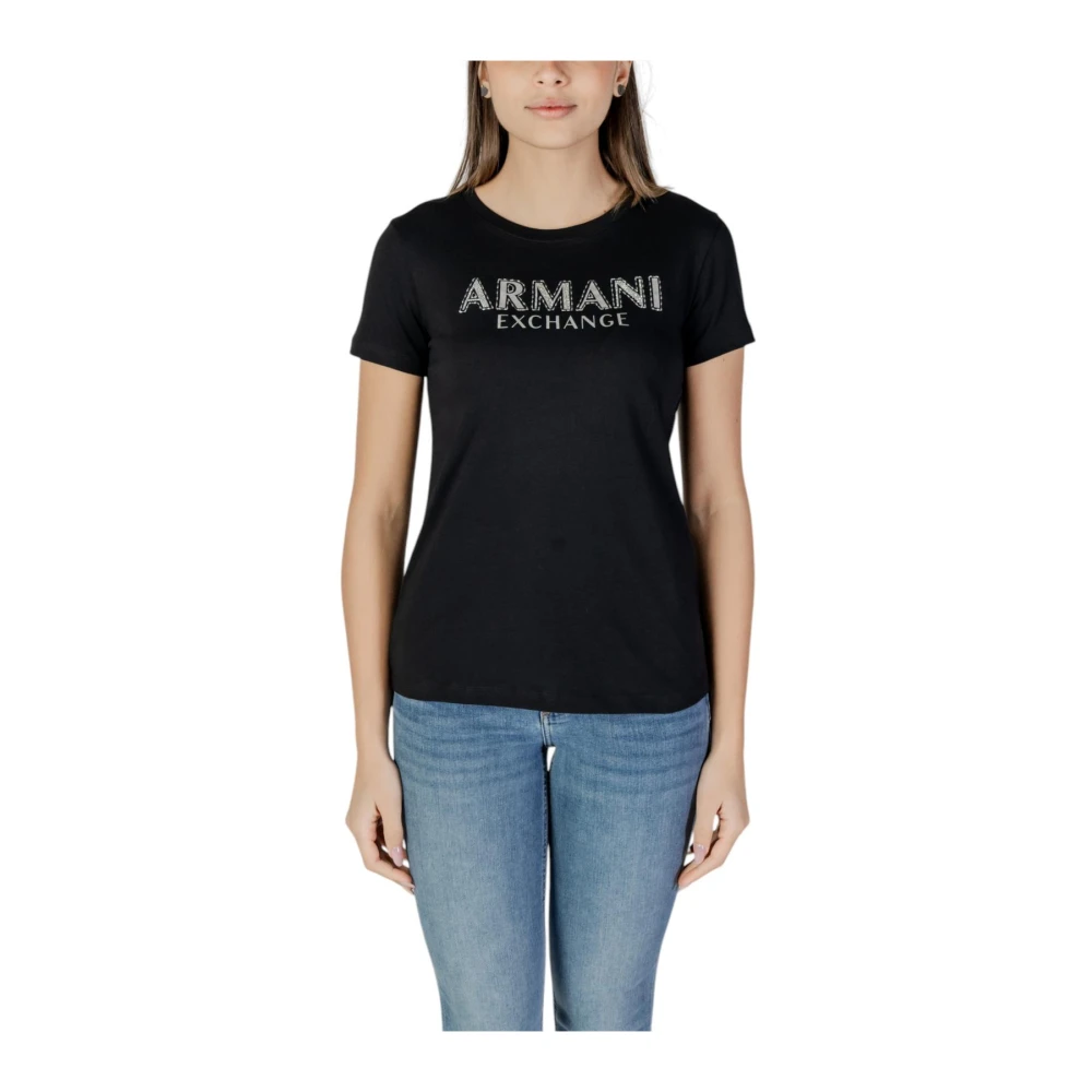 Armani Exchange Damen Schwarz Kurzärmeliges T-Shirt Mit Rundhalsausschnitt