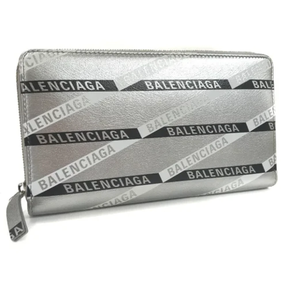 Balenciaga Vintage Tweedehands portemonnee van zilver leer Gray Dames