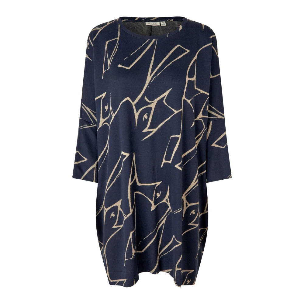 Masai Grafische Vogelprint Tuniek Navy Blazer Blue Dames