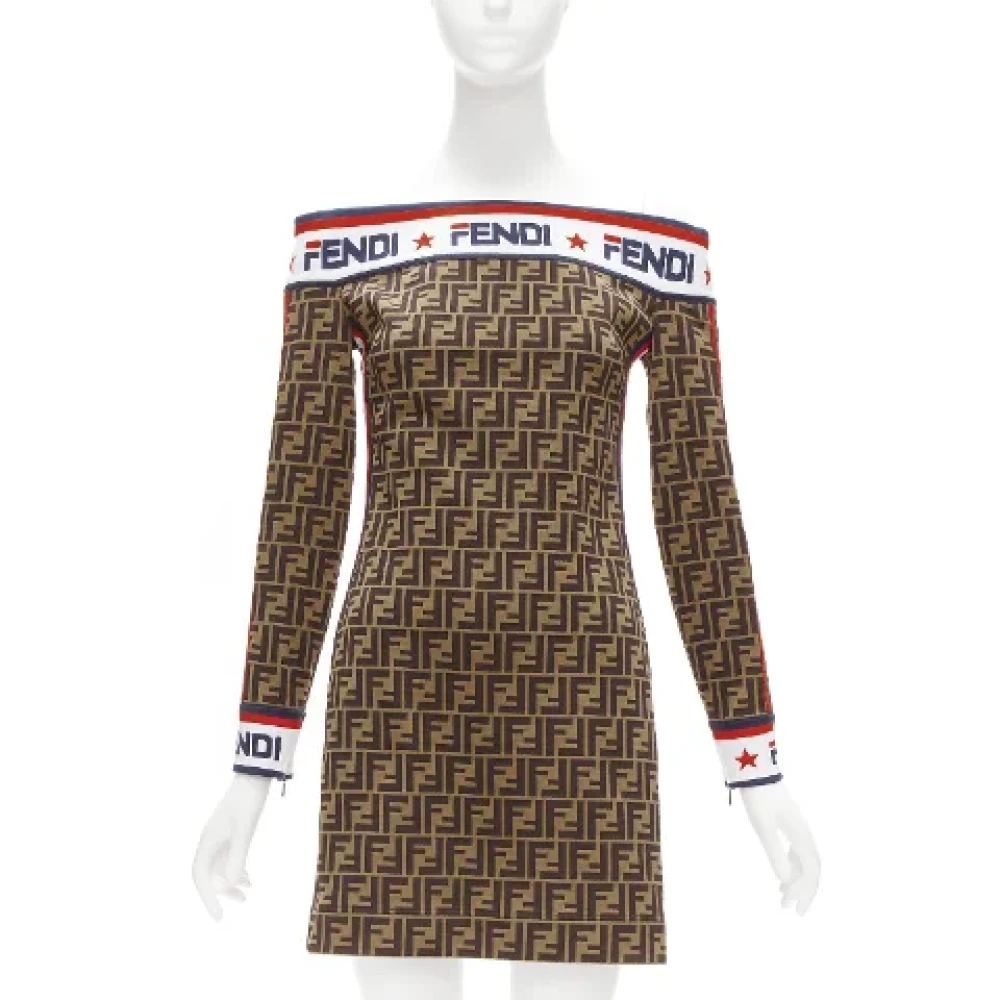 Fendi Vintage Pre-owned Polyester dresses Brown Dames