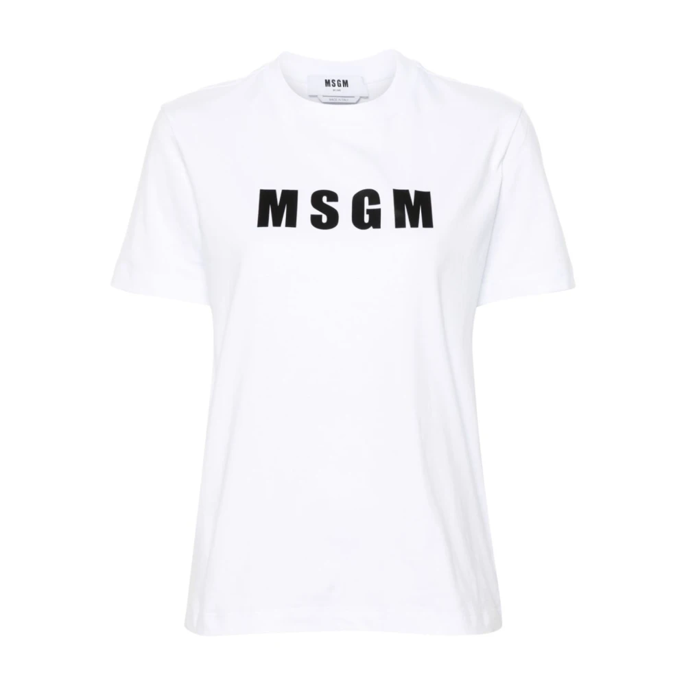 Msgm Logo Print Crew Neck T-shirt White Dames