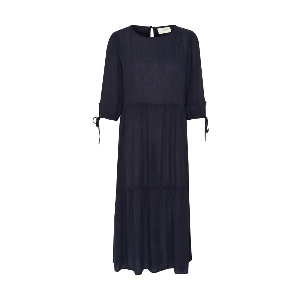 Cream Blue Midi Dresses, Female, Xs, Navy Blazer Dress With Flounce Details