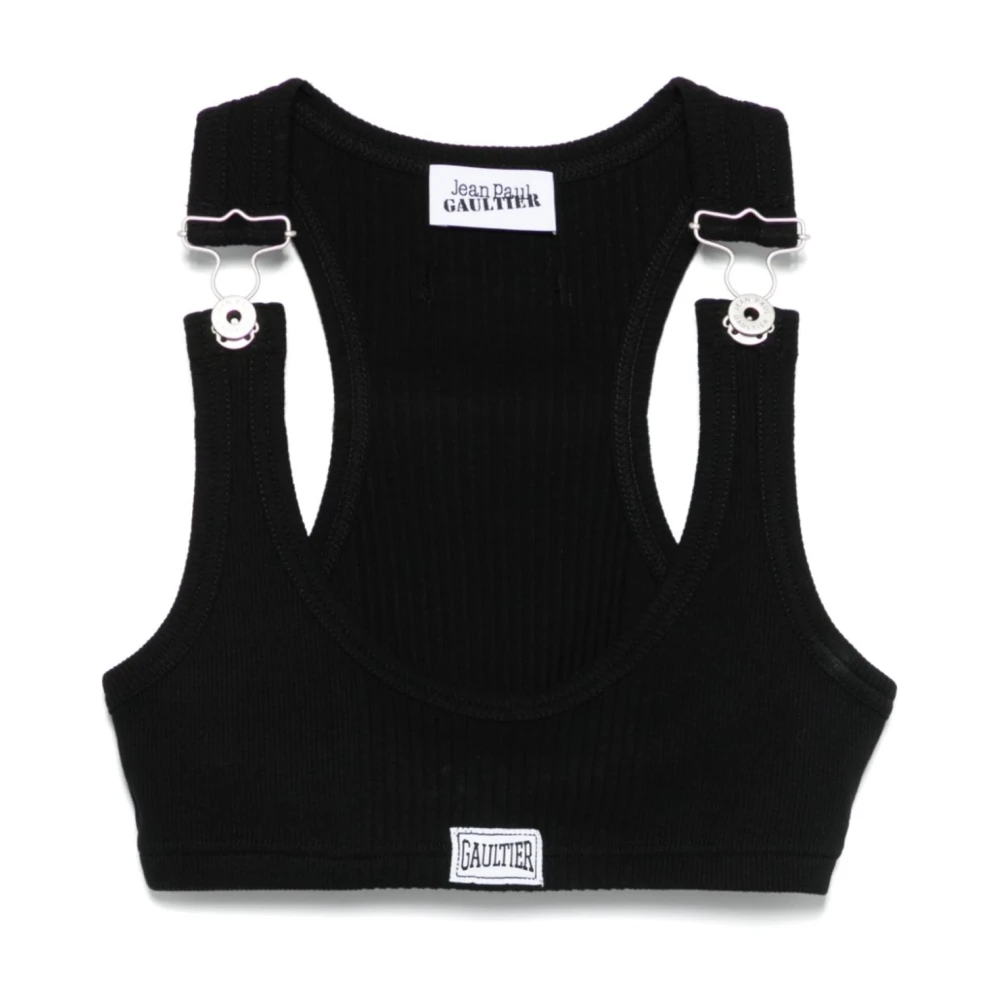 Jean Paul Gaultier Zwarte Crop Tank Top met Overall Clip Black Dames