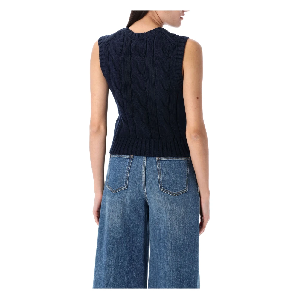 Ralph Lauren Kabel Gebreid Vest Blue Dames