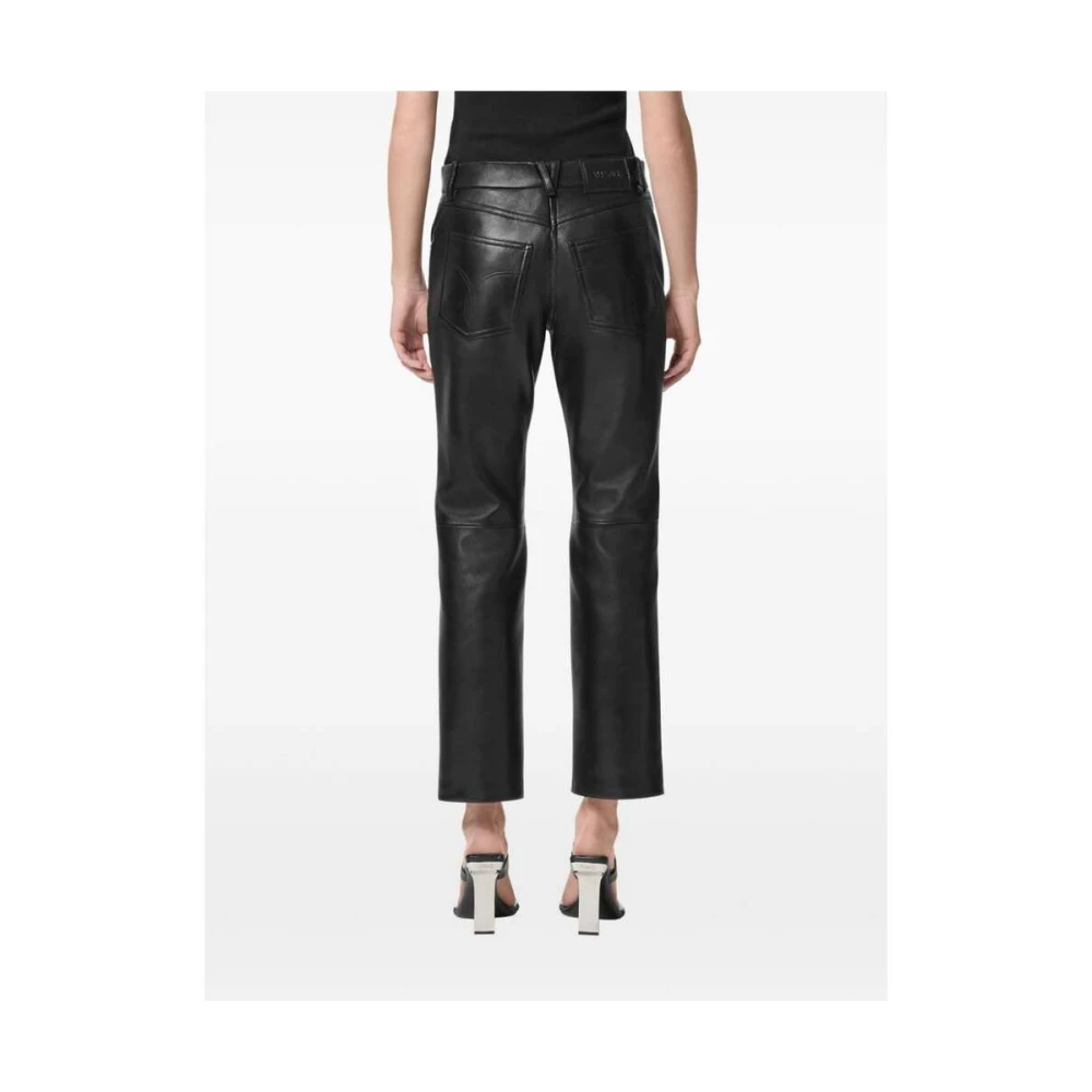 Versace Zwarte leren klassieke rechte jeans Black Dames