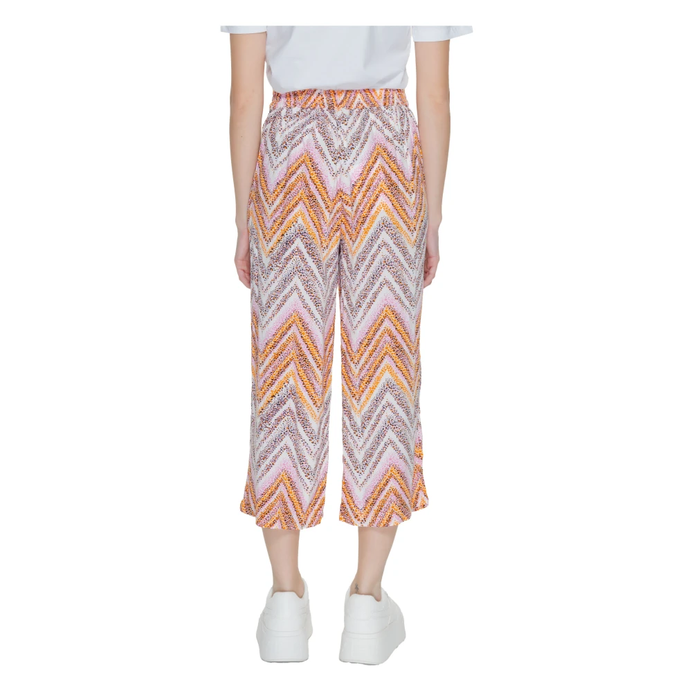 Only Roze Bedrukte Broek met Zakken en Veters Multicolor Dames